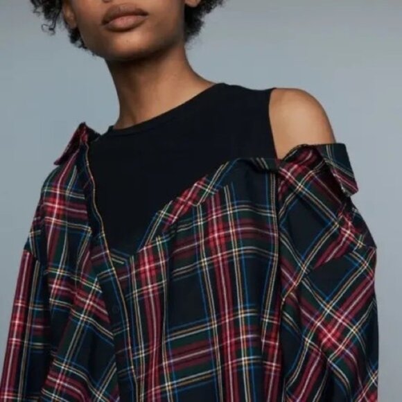 Maje Plaid Shirt Lazak Deconstructed Assymetrical - Picture 2 of 16